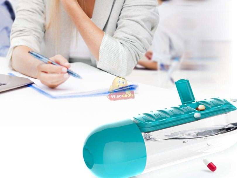 Water Bottle With Build-in Daily Pill Box Organizer  7 Compartments for each day of the week