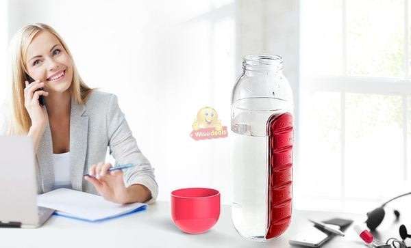 Water Bottle With Build-in Daily Pill Box Organizer  7 Compartments for each day of the week