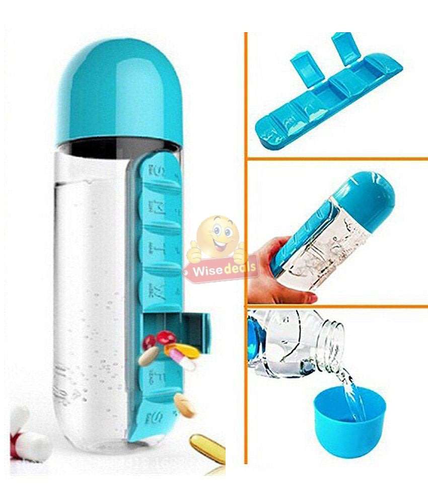 Water Bottle With Build-in Daily Pill Box Organizer  7 Compartments for each day of the week