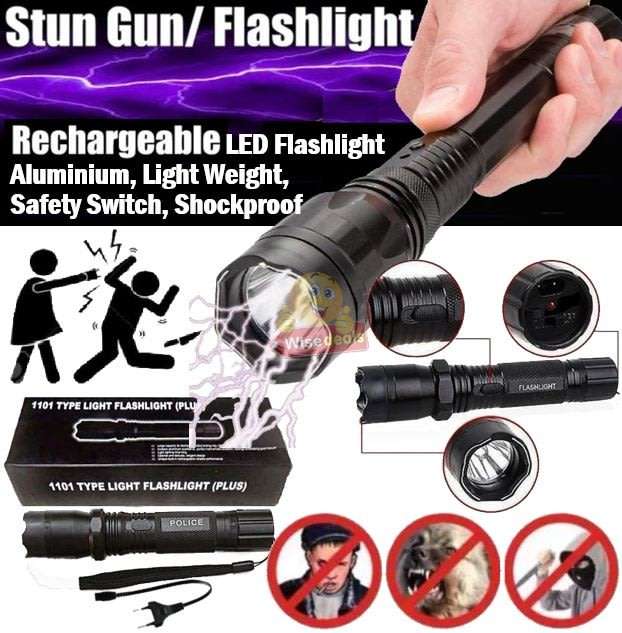 High Power Self Defense Electro Shock Stun Gun Flash Light with Built-in Rechargeable Battery