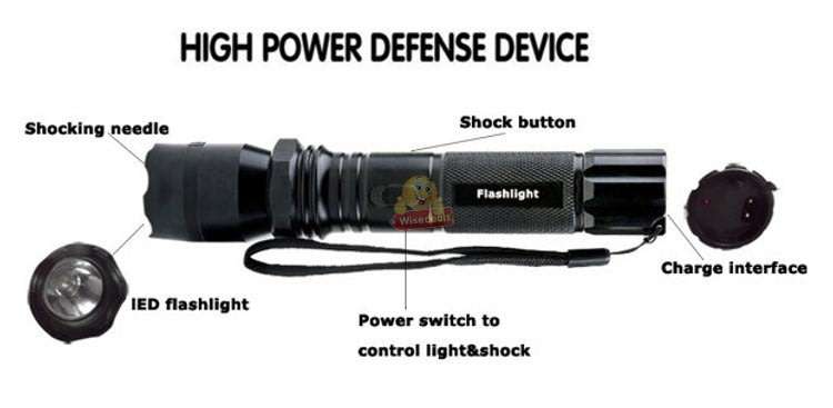 High Power Self Defense Electro Shock Stun Gun Flash Light with Built-in Rechargeable Battery