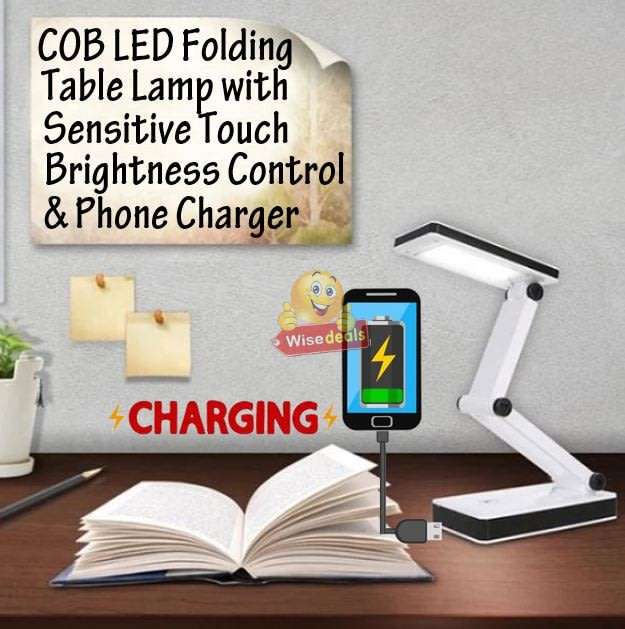 COB LED Rechargeable Folding Lamp with Sensitive Touch Brightness Control & Power Bank Phone Charger