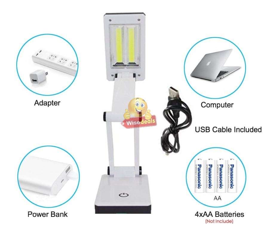 COB LED Rechargeable Folding Lamp with Sensitive Touch Brightness Control & Power Bank Phone Charger