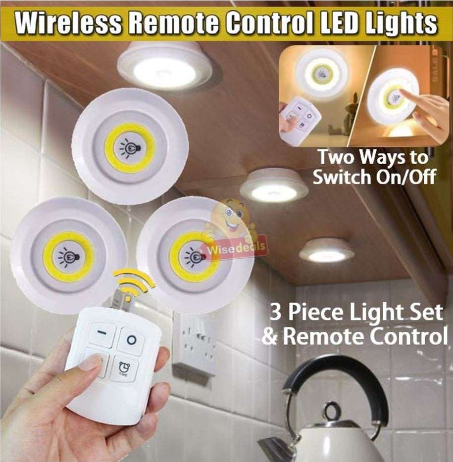 4 Piece Wireless, Adjustable, Multi-fnctional COB LED Light Set with Remote, Dimmer Control & Timer