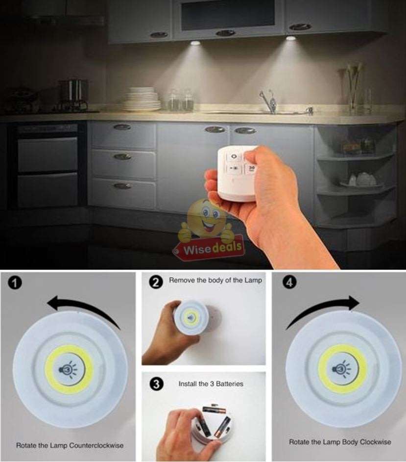 4 Piece Wireless, Adjustable, Multi-fnctional COB LED Light Set with Remote, Dimmer Control & Timer