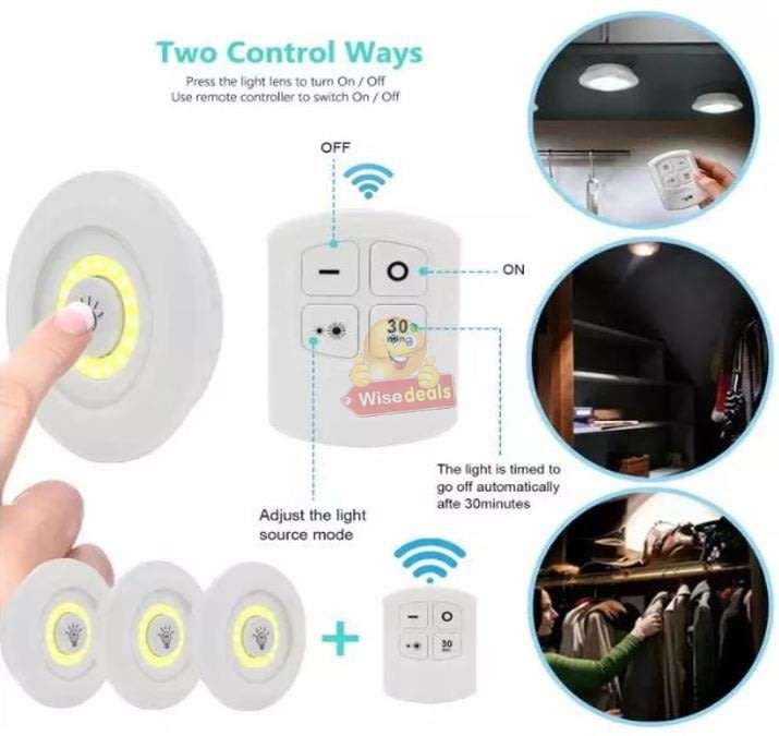 4 Piece Wireless, Adjustable, Multi-fnctional COB LED Light Set with Remote, Dimmer Control & Timer