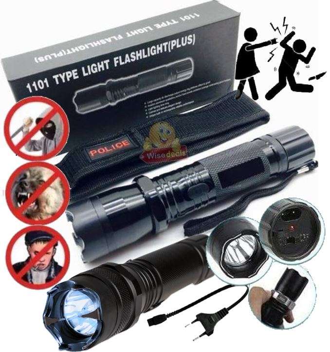 High Power Self Defense Electro Shock Stun Gun Flash Light with Built-in Rechargeable Battery