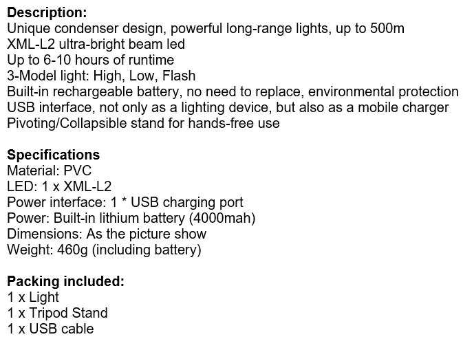 Super Far Distance 4000mAh LED Pistol Light, 3 Lighting Modes, USB Interface, Mobile Power Bank