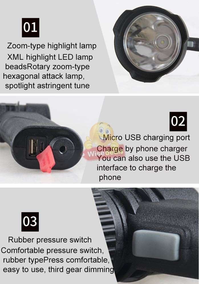 Super Far Distance 4000mAh LED Pistol Light, 3 Lighting Modes, USB Interface, Mobile Power Bank