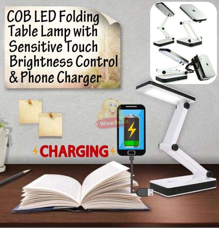 COB LED Rechargeable Folding Lamp with Sensitive Touch Brightness Control & Power Bank Phone Charger