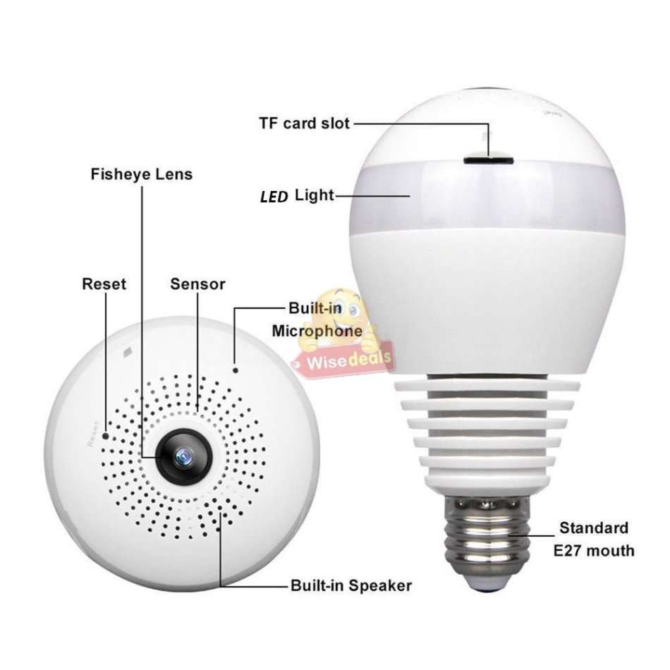 1080P WIFI Surveillance IP Bulb Light Camera, Night Vision, Motion Detection, Two-way Talk etc.