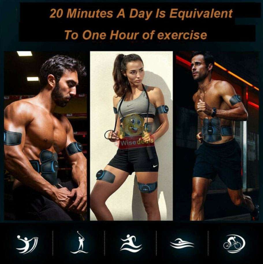 Home Gym - Wireless Electronic EMS 6 Pack Abs Muscle Simulator 6 Piece Kit with 5 modes