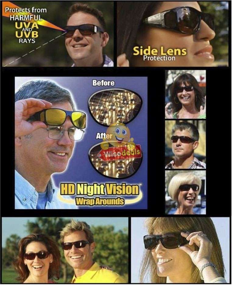 HD Vision Sunglasses, 1 pair for day and 1 pair for night - Fits Over Your Prescription Glasses