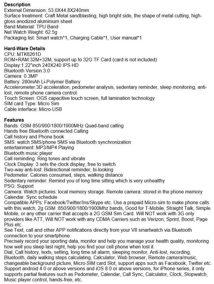 Professional Smart Watch Phone, SIM CARD, Bluetooth, Camera, Sleep Monitor, SD Card, Pedometer etc.