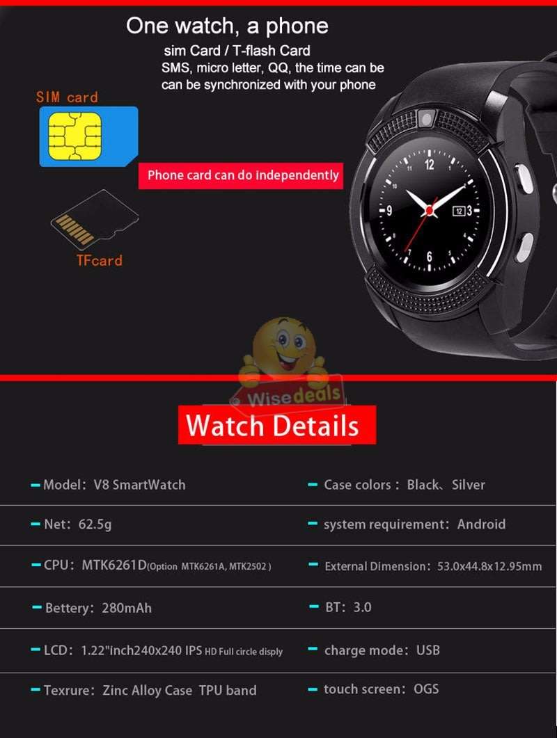 Professional Smart Watch Phone, SIM CARD, Bluetooth, Camera, Sleep Monitor, SD Card, Pedometer etc.