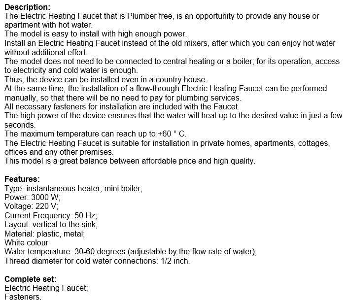 Electric Heating Faucet - 3 Seconds Hot Water, Fits Directly onto Your Tap, Include Faucet Adapters