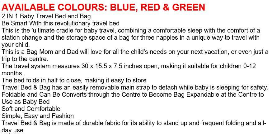 3 in 1 Baby Travel Bed and Bag  Soft, Comfortable, Easy, Simple from Bag to Bed & Changing Station