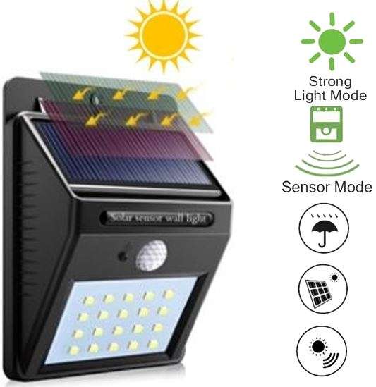 30 LED Solar Power Wall Light, PIR Motion Sensor, Waterproof, Night Sensor & Eco-friendly
