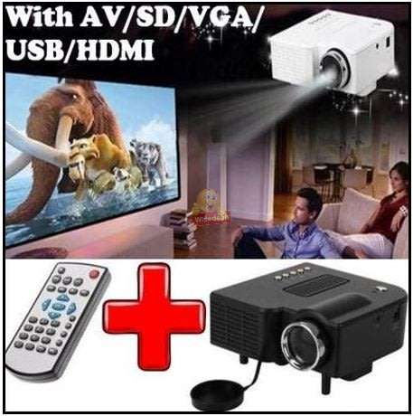 HD 1080P Multimedia Projector & Home Theater Cinema & Remote - AV, TV, VGA, HDMI, USB, SD, WTC
