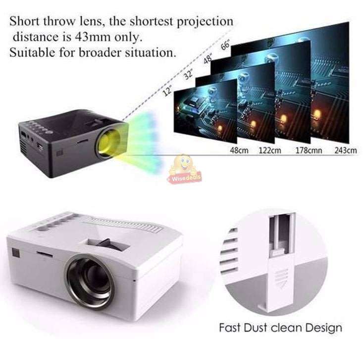 HD 1080P Multimedia Projector & Home Theater Cinema & Remote - AV, TV, VGA, HDMI, USB, SD, WTC