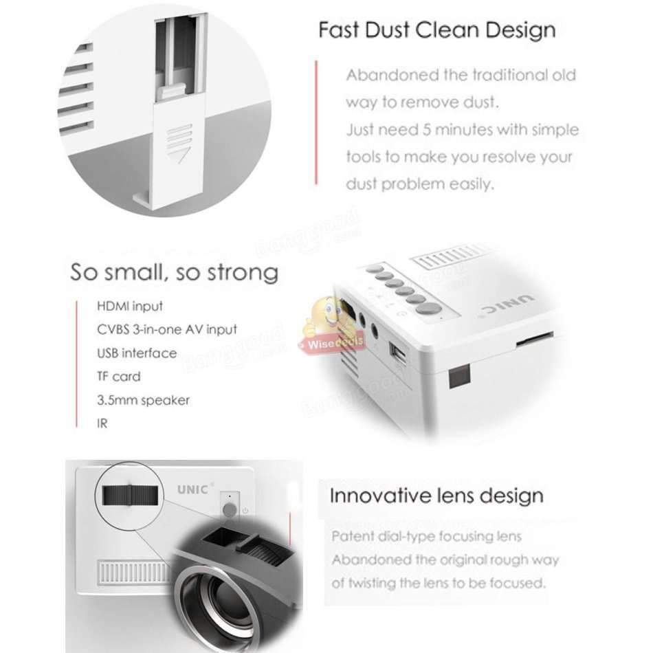 HD 1080P Multimedia Projector & Home Theater Cinema & Remote - AV, TV, VGA, HDMI, USB, SD, WTC