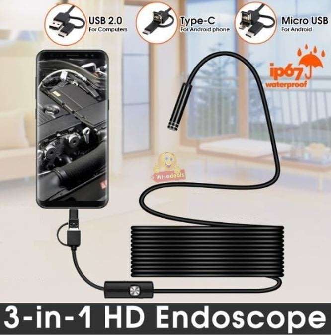 3-in-1 HD Type-C, Micro USB & PC Endoscope Camera & Video Camera  5 meters