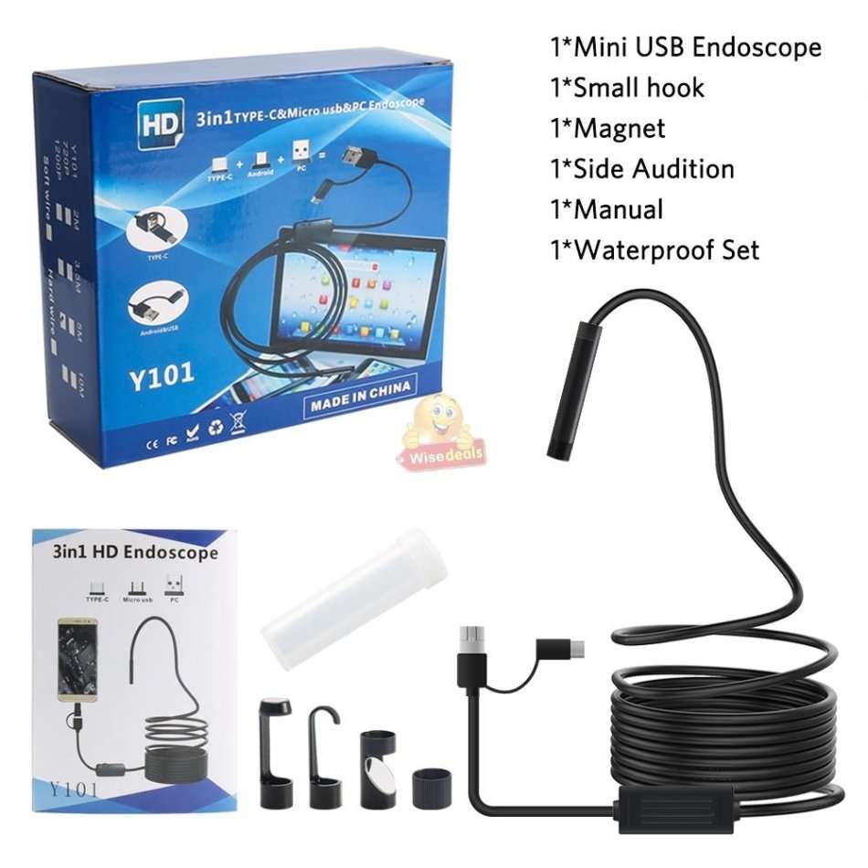 3-in-1 HD Type-C, Micro USB & PC Endoscope Camera & Video Camera  5 meters