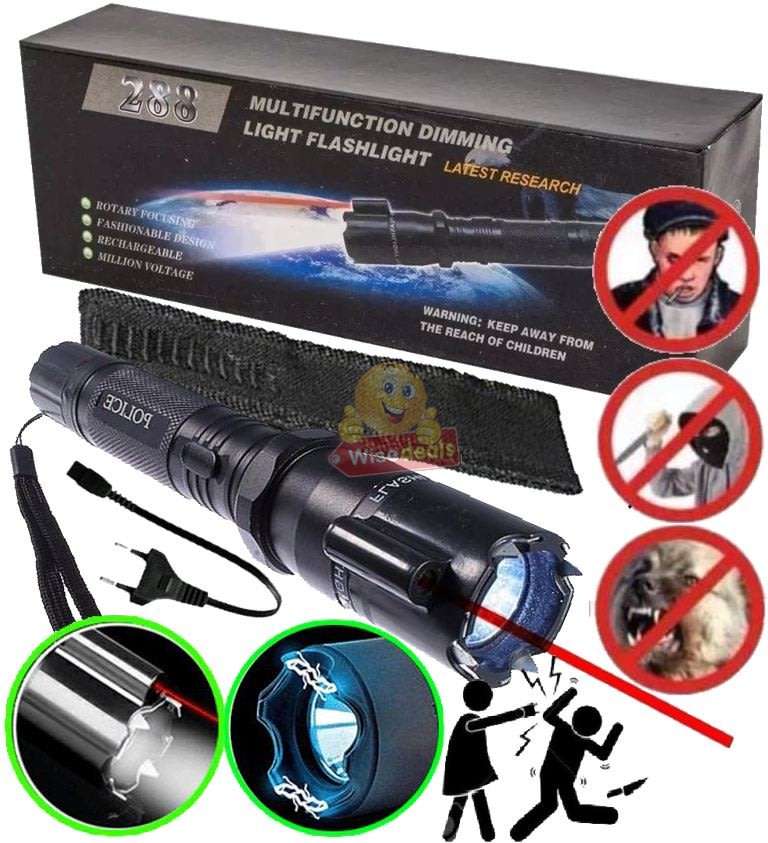 3-IN-1 High Power Laser Self Defense Electro Shock Stun Gun Flash Light with Rechargeable Battery