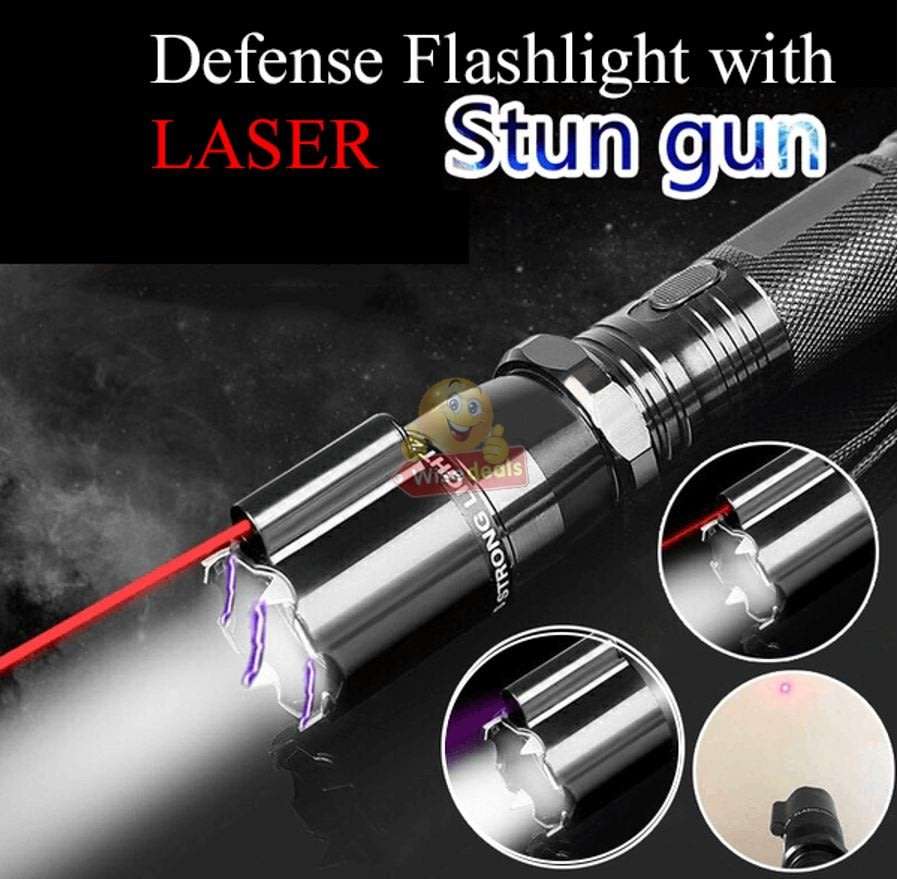 3-IN-1 High Power Laser Self Defense Electro Shock Stun Gun Flash Light with Rechargeable Battery