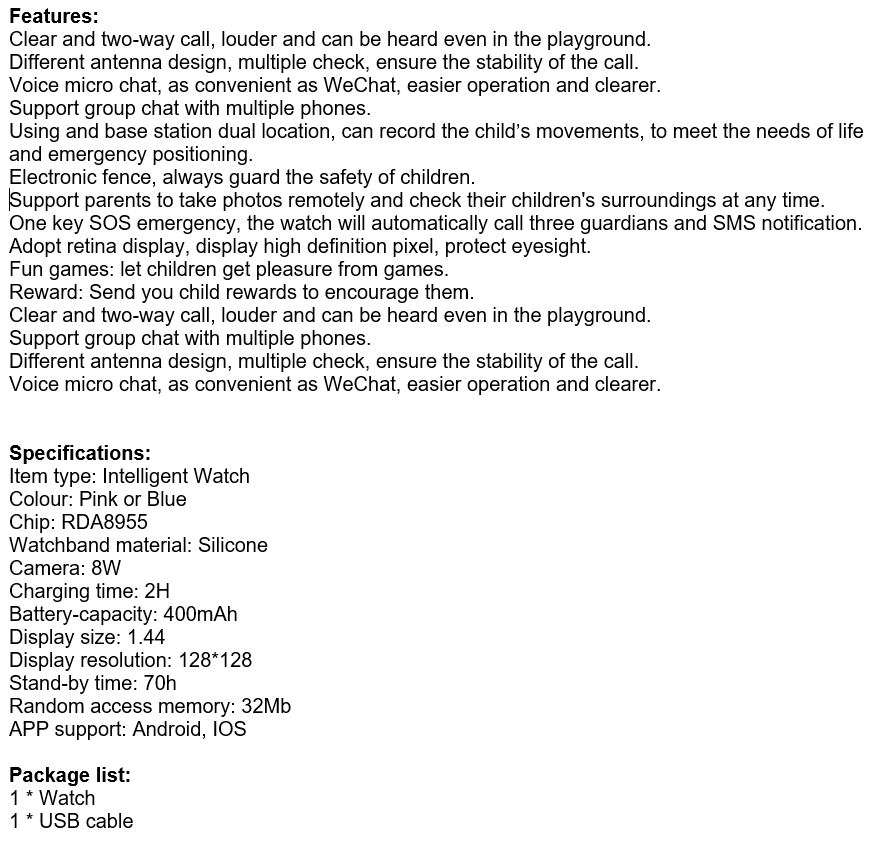 Kids Intelligent GPS Watch, Support SIM & SD Card, Games, SOS Button, Group Chat, Clear Calls