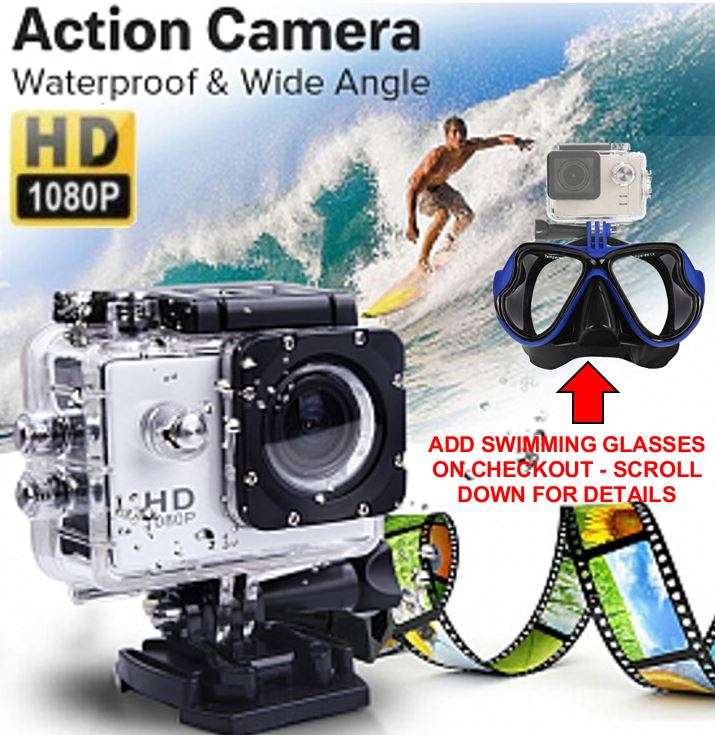 2" Full HD Action Sport Camera - Waterproof, LCD Screen, Photo, Video & Accessories