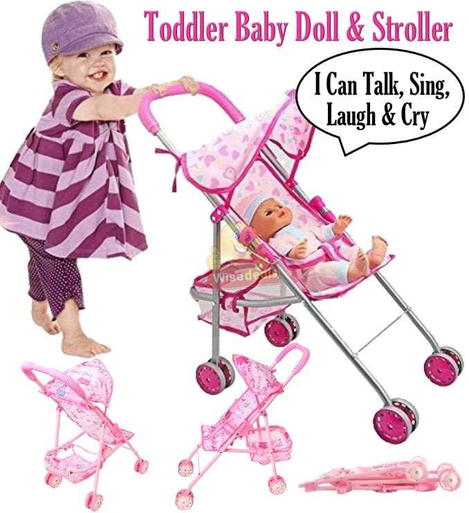 Talking, Singing, Crying & Laughing Baby Doll with Stroller for toddlers