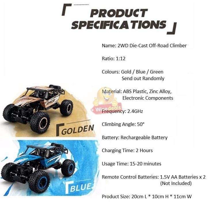 2.4Ghz Remote Control Die-Cast Off-Road Rock Crawler, High Speed, Shock Absorbers, Rubber Tyre's etc