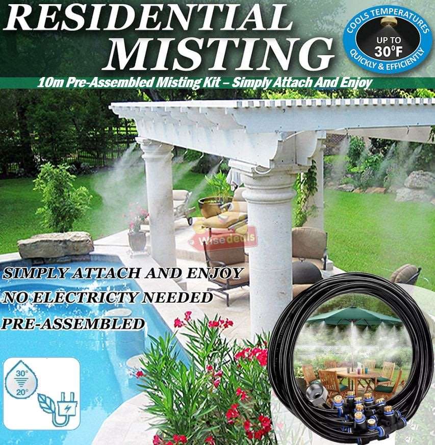 10m Pre-assembled Outdoor Misting System, Perfect for Cooling your Outdoor Living Areas
