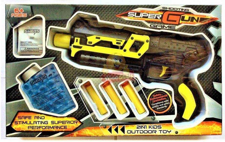2-in-1 Super Gun, Comes with Soft Foam Bullets as well as 200 Paintball Water Ball Bullets