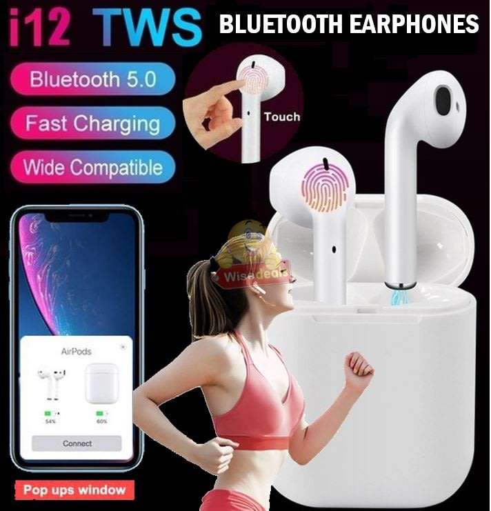 i12 Wireless Stereo Bluetooth Headphones with Touch Control, Comfortable Fit and Wide Compatibility