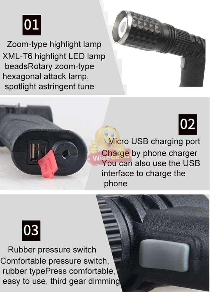 Super Far Distance 3500mAh LED Pistol Light, 3 Lighting Modes, USB Interface, Mobile Power Bank