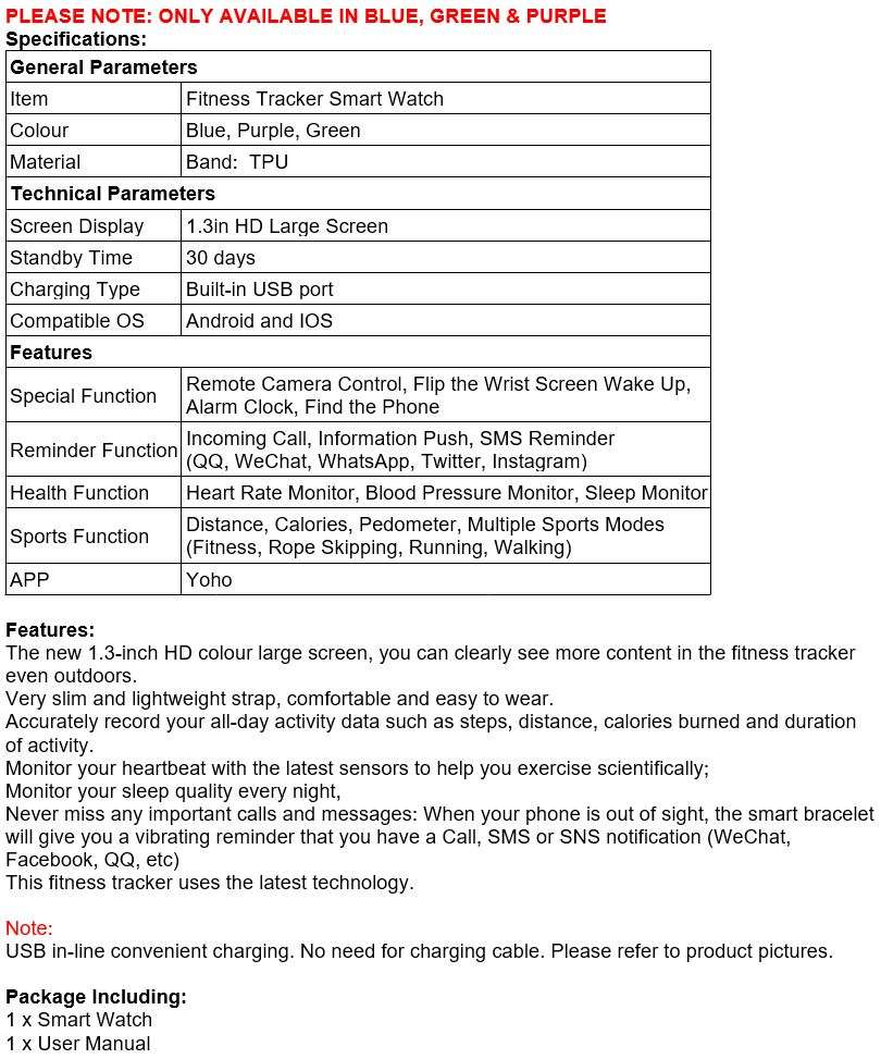 NEW Bluetooth Health Smart Watch - Monitor Heart Rate, Blood Pressure, Blood Oxygen