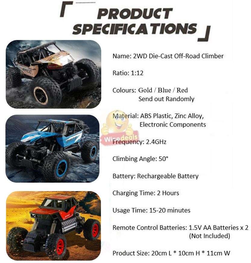 2.4Ghz Remote Control Die-Cast Off-Road Rock Crawler, High Speed, Rubber Tyre's etc