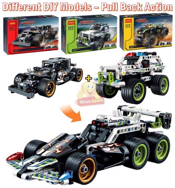 Build your own Lego Compatible Off-Road Cars with Pull Back Action  Different Models to Select From