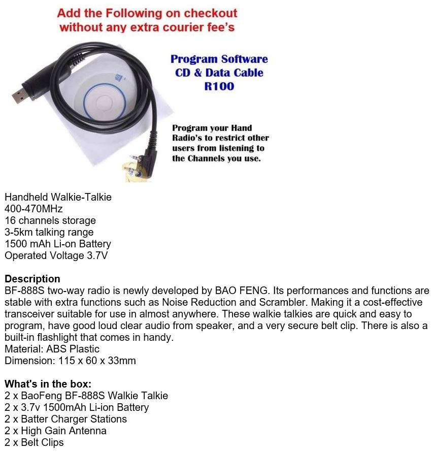 2 X Handheld Walkie Talkie Hand Radio Set with 16 Channels, 3 - 5 km talking range etc