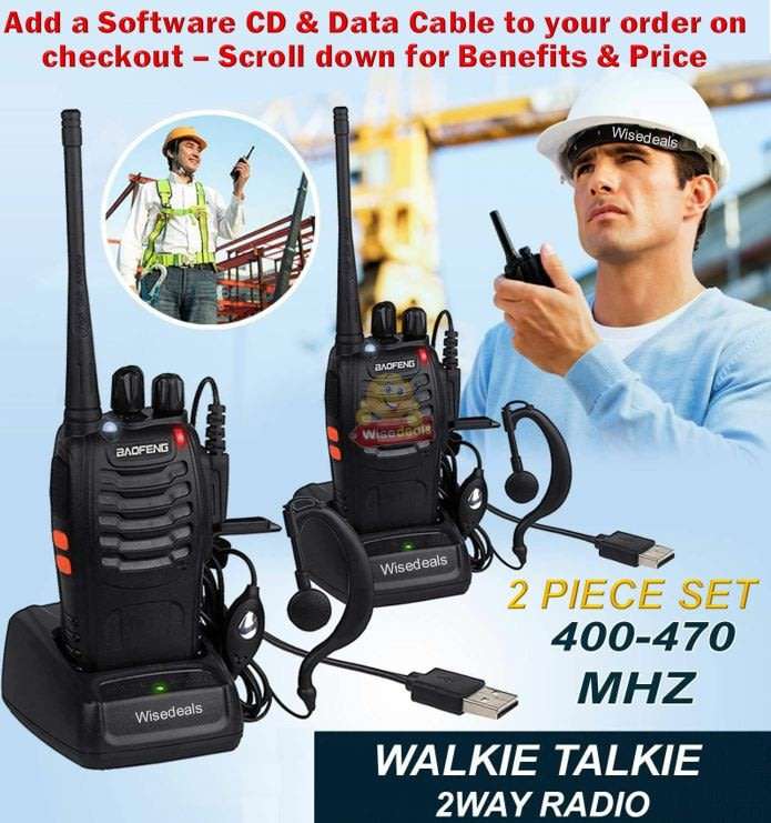 2 X Handheld Walkie Talkie Hand Radio Set with 16 Channels, 3 - 5 km talking range etc