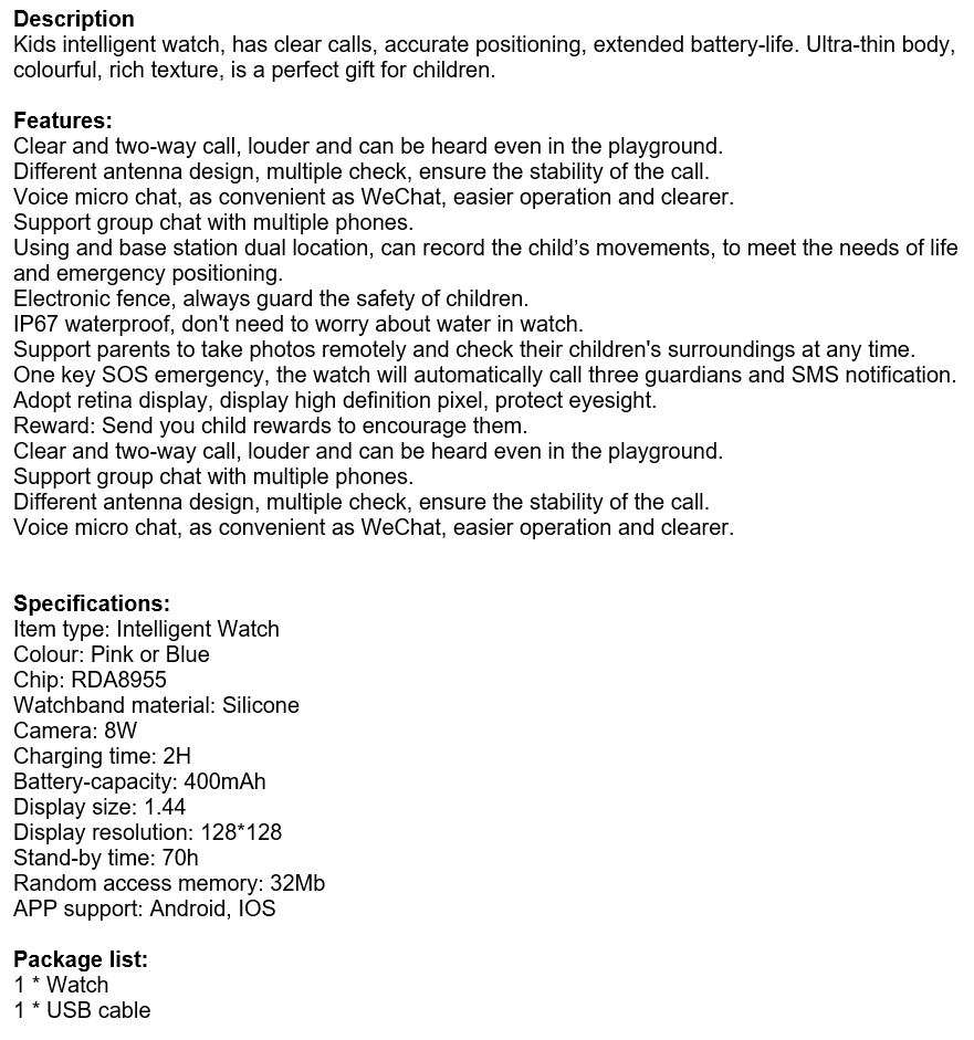 Kids Intelligent GPS Watch, Support SIM Card, SOS Button, Group Chat, Clear Calls