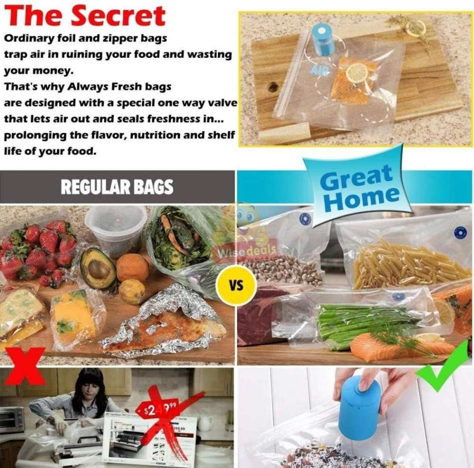 Always Fresh Seal Vac  Cordless, Compact, Easy to Use with Reusable Bags