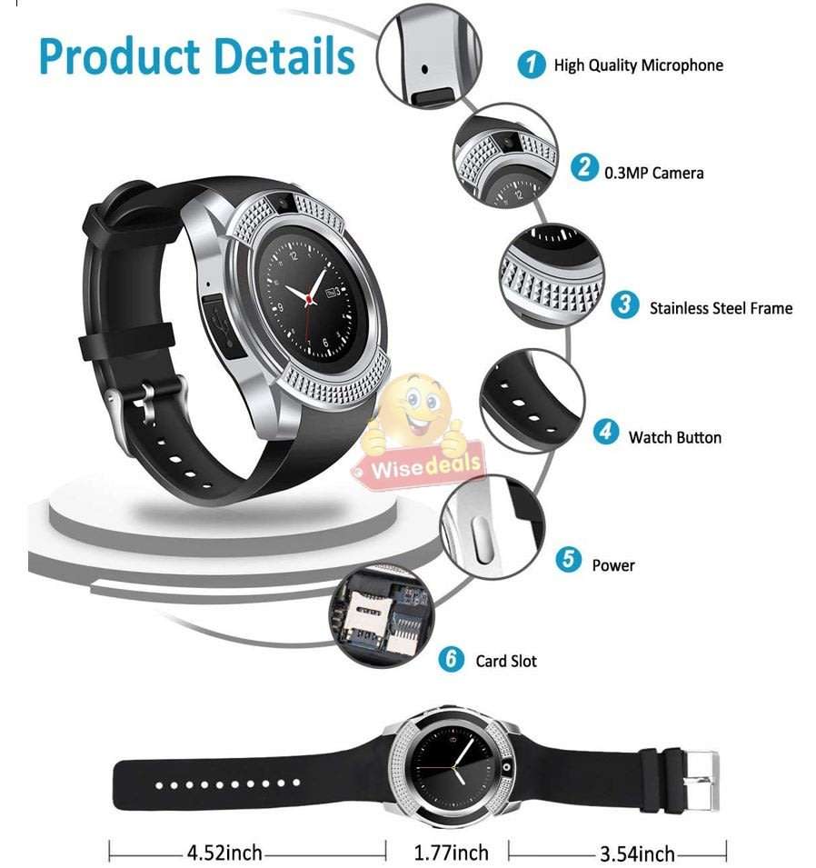Professional Smart Watch Phone, SIM CARD, Bluetooth, Camera, Sleep Monitor, SD Card, Pedometer etc.
