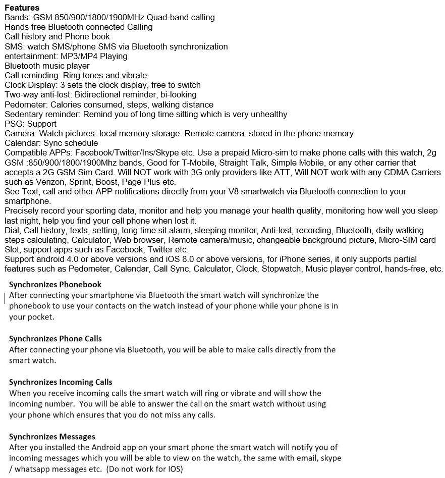 Professional Smart Watch Phone, SIM CARD, Bluetooth, Camera, Sleep Monitor, SD Card, Pedometer etc.