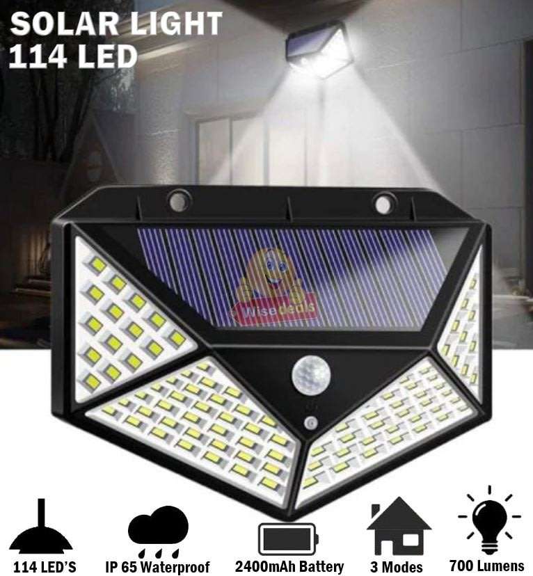 114 LED Super Bright Solar Wall Light, Motion Sensor with 3 Modes, Waterproof & Eco-friendly
