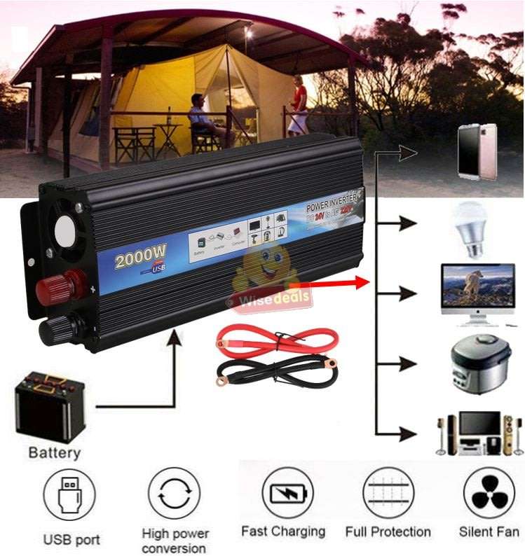 Solar Power Inverter - 2000W Constant Power & 4000W Surge Power, Convert 12V DC to 220V AC