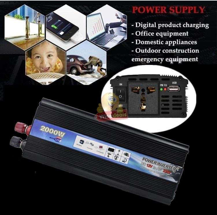 Solar Power Inverter - 2000W Constant Power & 4000W Surge Power, Convert 12V DC to 220V AC