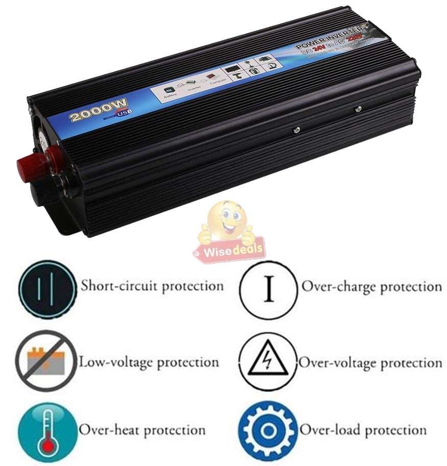 Solar Power Inverter - 2000W Constant Power & 4000W Surge Power, Convert 12V DC to 220V AC